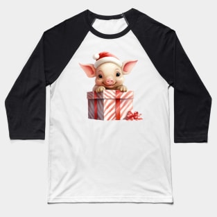 Baby Christmas Pig With Gift Baseball T-Shirt